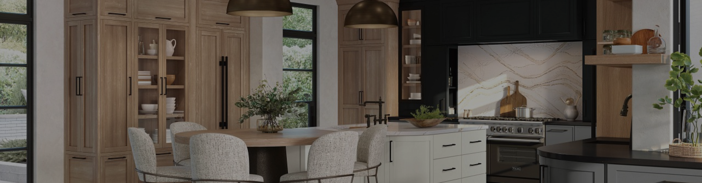 brown, black, and white cabinetry in a designer kitchen