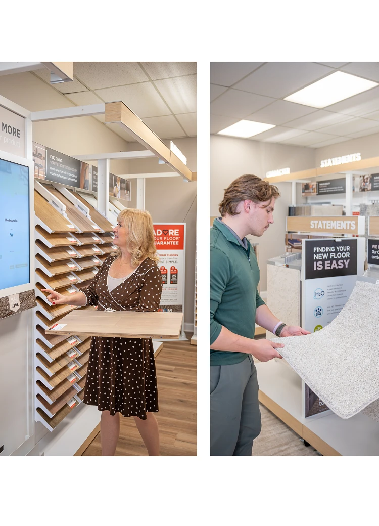 Hardwood and Carpet samples being viewed at MDG Flooring America