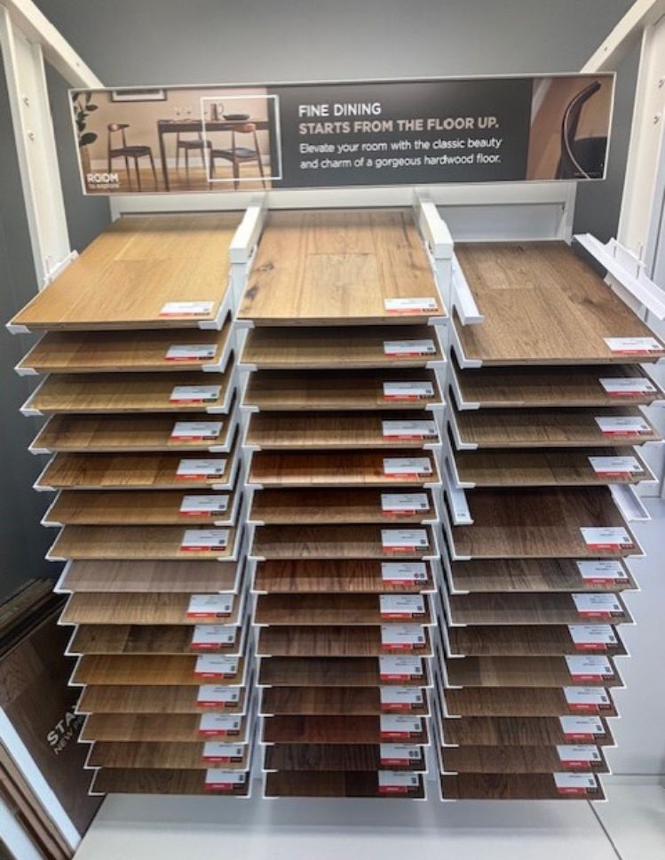 hardwood flooring display at MDG Flooring America showroom