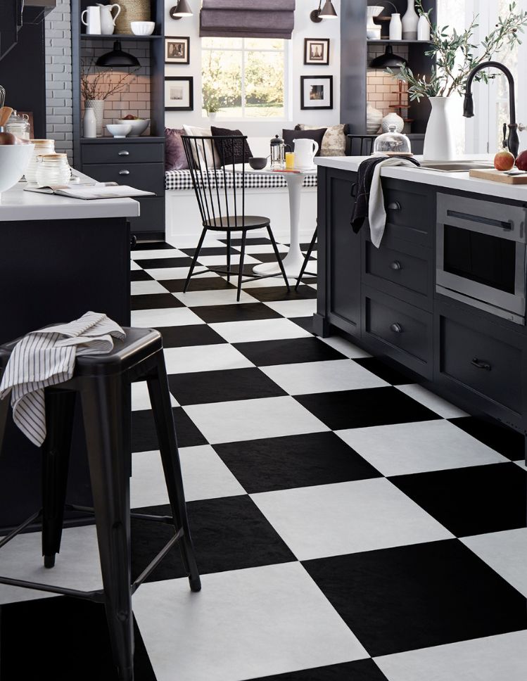checkered luxury vinyl tile floors in a stylish Ohio kitchen