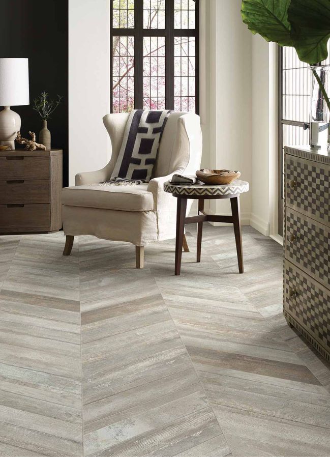 wood look tile floors in a Medina living room