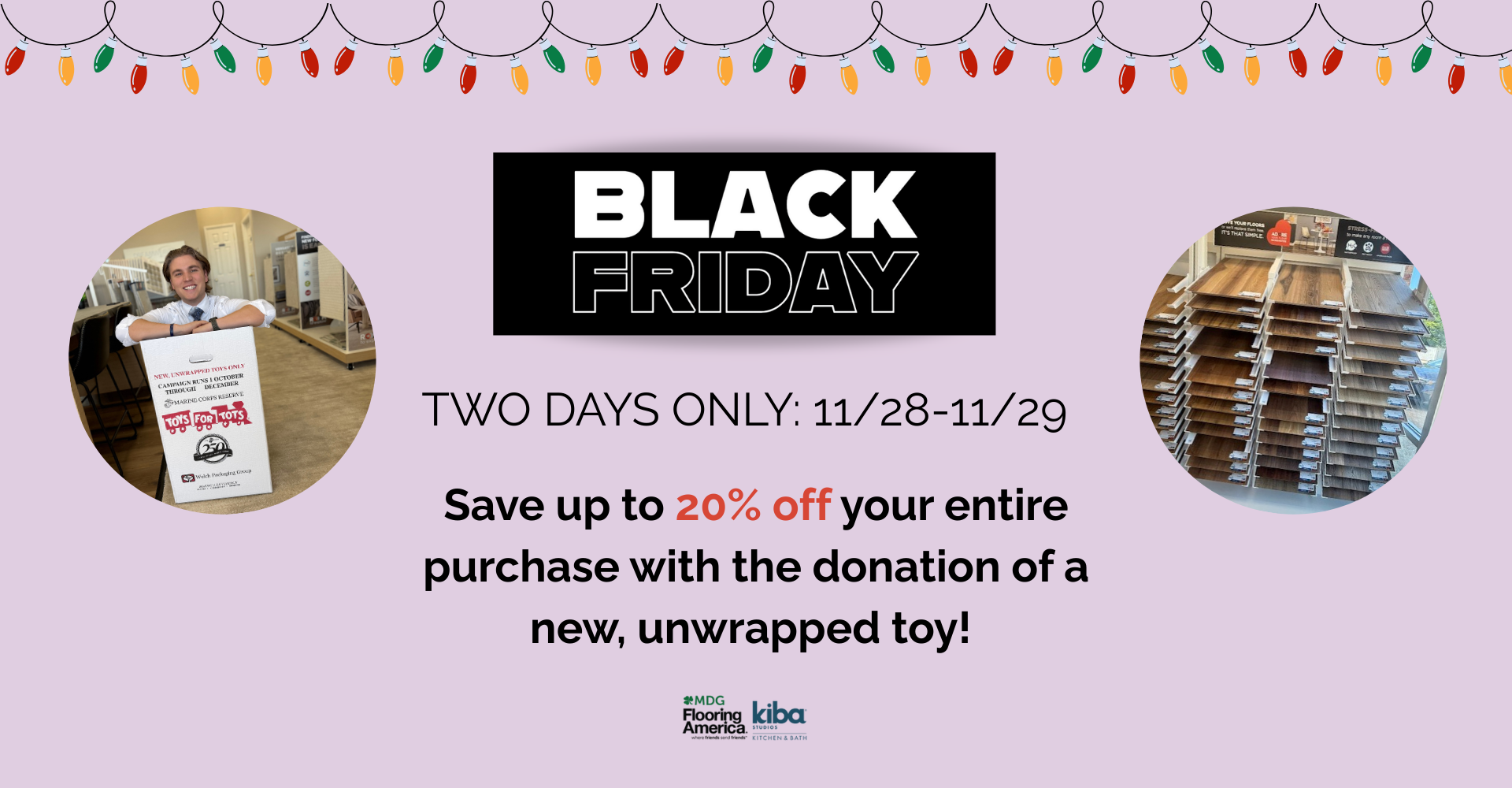 Toys for Tots Drive - bring in an unwrapped toy for 20% off - Nov 28 and Nov 29 only! 