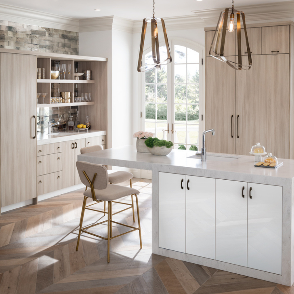 quartz countertops in a kitchen display at Kiba Studios in Medina