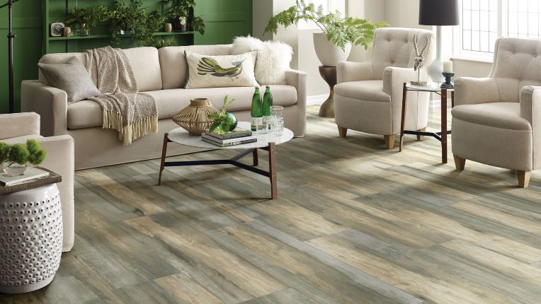 durable wood look tile in a living room