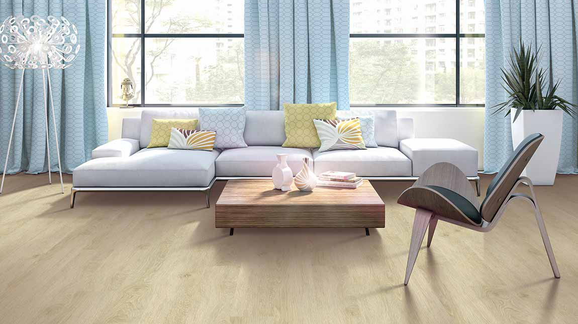 Luxury vinyl flooring in a living room, installation services available