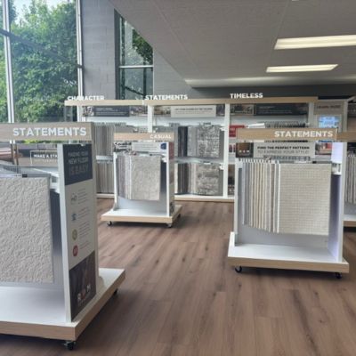 MDG Flooring America's showroom interior with statement carpet displays